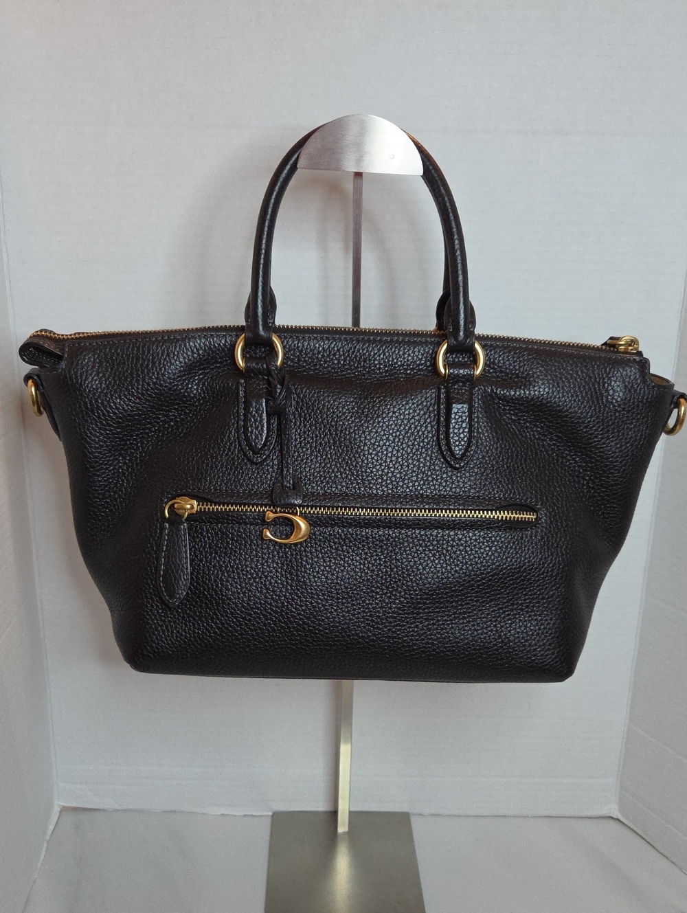 Coach Black Pebbled Leather Shoulder Bag with Gold Hardware